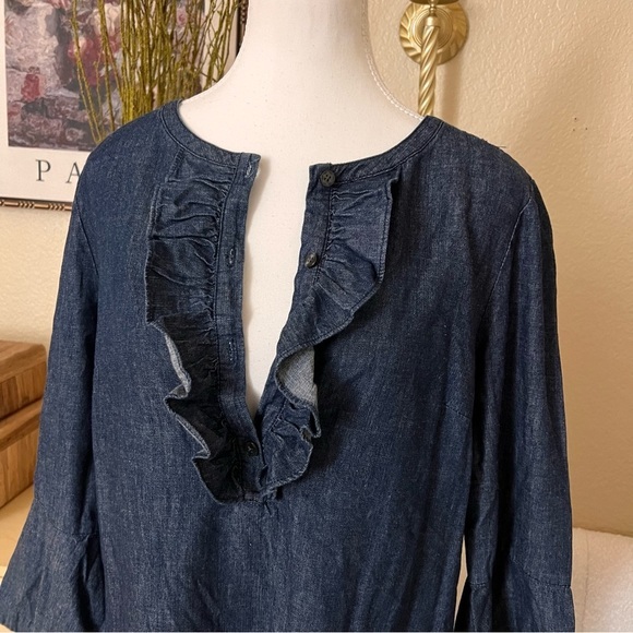 DRAPER‎ JAMES Chambray Ruffle Shift Dress Size 10 - Picture 4 of 11